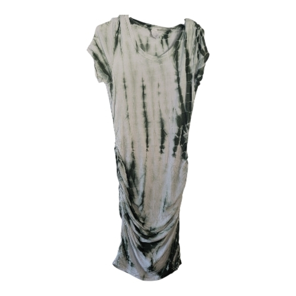 Pink Elephant, Tie-Dye Midi Stretch Dress in Green and White, Size Medium